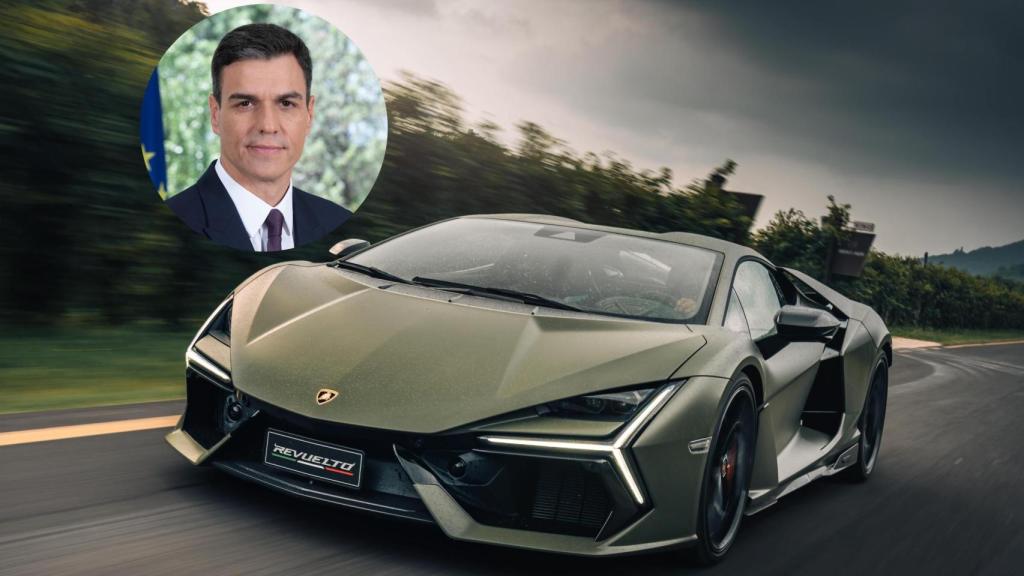 Imagen de un Lamborghini y Pedro Sánchez.