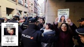 Imagen de una concentración para pedir justicia para Esther López en los juzgados de Valladolid y el cartel de la nueva concentración