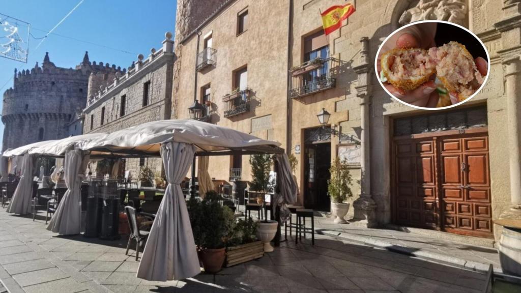 La calle de San Segundo, en Ávila, y una croqueta de la Bodeguita de San Segundo