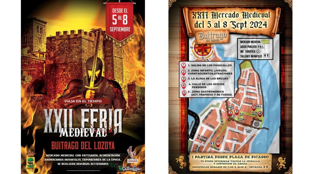 Cartel y mapa de la XXII Feria Medieval de Buitrago del Lozoya.