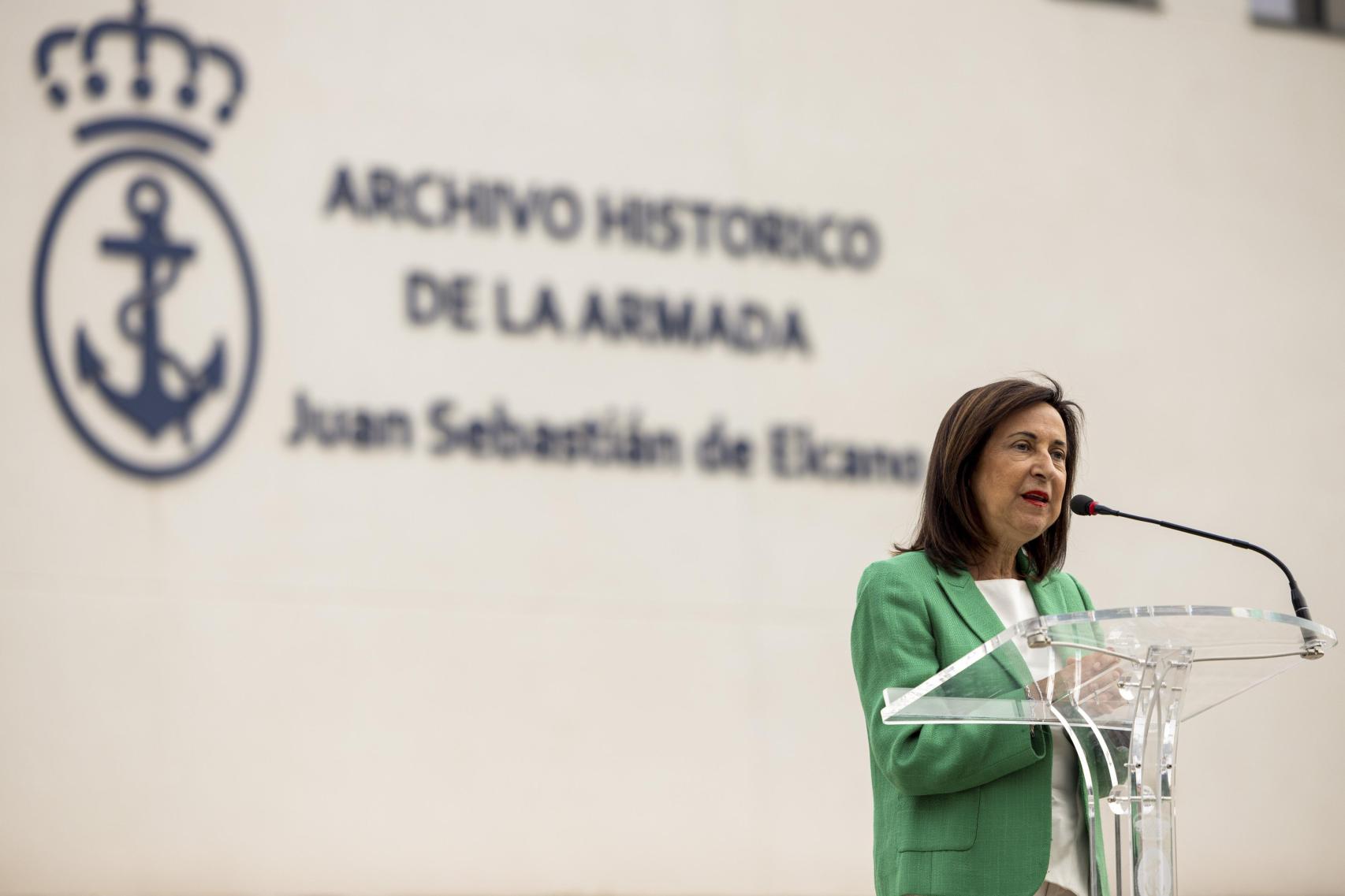 La ministra de Defensa, Margarita Robles, durante la inauguración de la nueva sede del Archivo Histórico de la Armada.