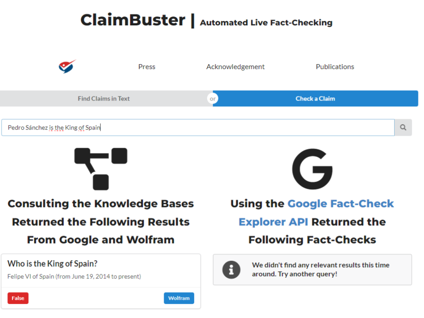 ClaimBuster, una herramienta de verificación automática de bulos.