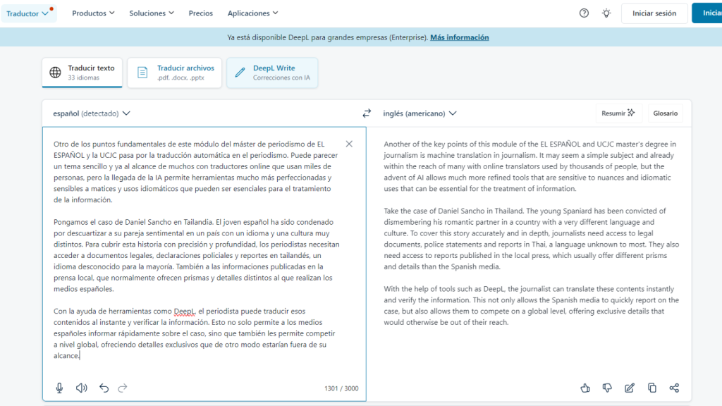 DeepL, una de las mejores herramientas de traducción impulsada por IA.