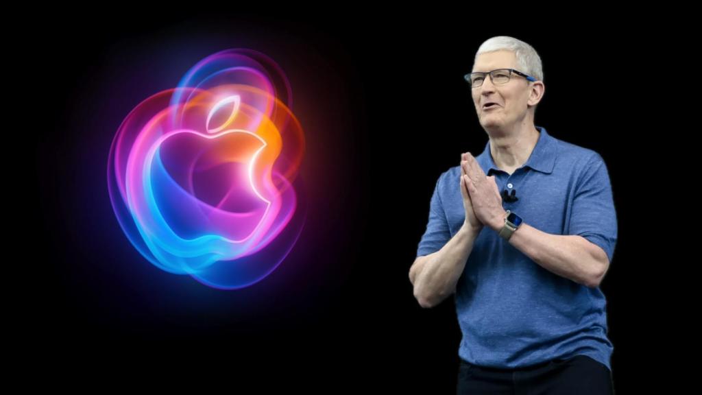 Tim Cook, CEO de Apple, y logo de la invitación del evento.