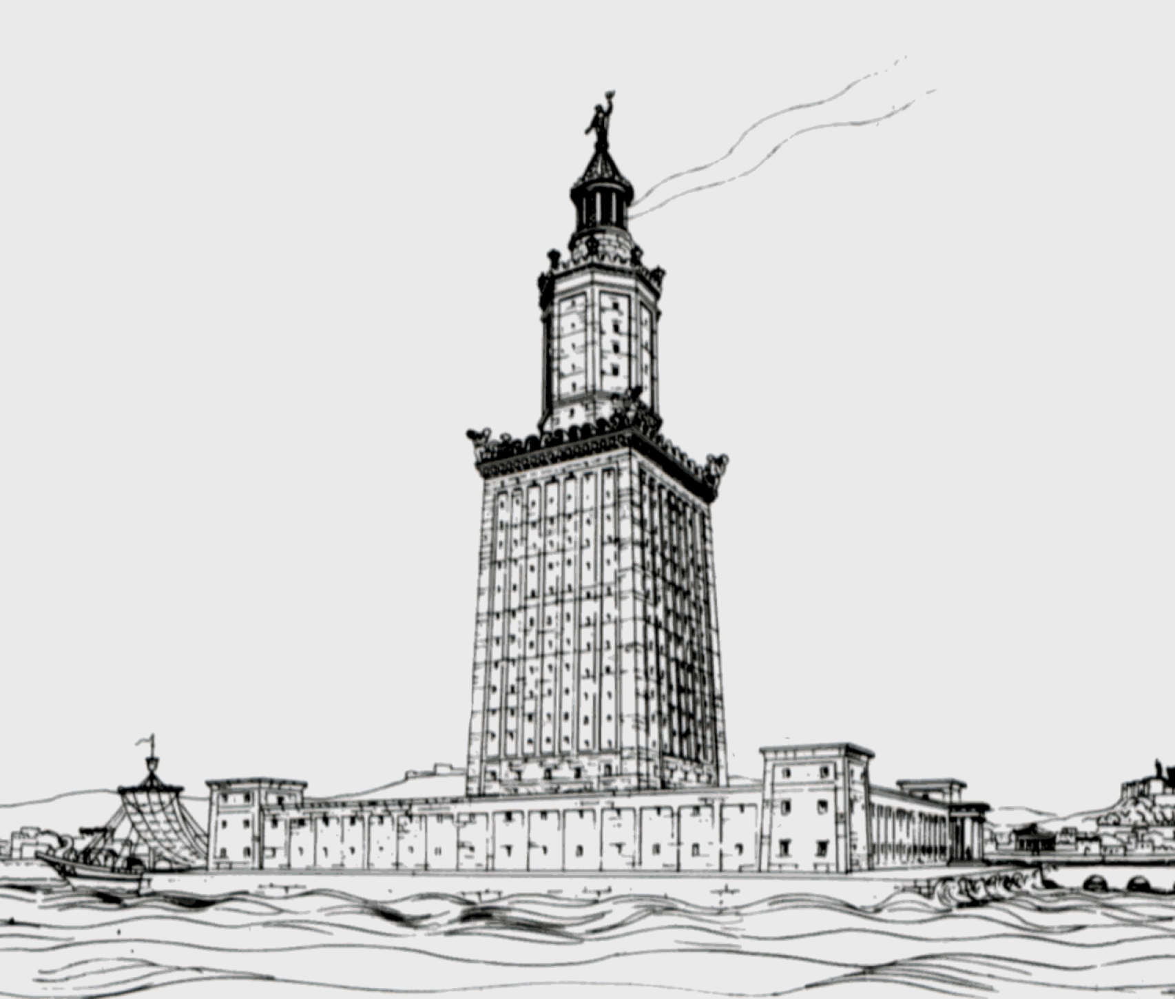 Dibujo del faro de Alejandría. https://es.wikipedia.org