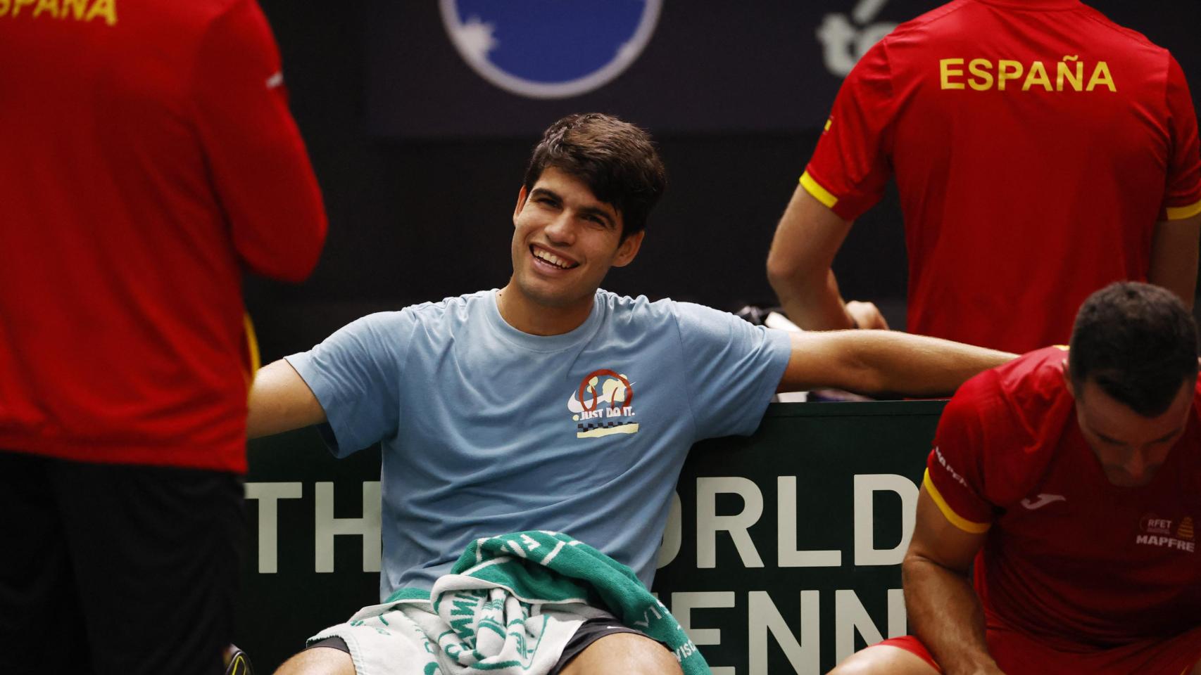 Carlos Alcaraz, en un entrenamiento previo a la Copa Davis