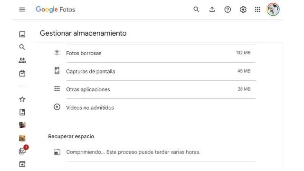 Liberando espacio en Google Fotos