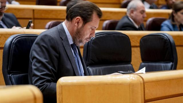 El ministro de Transporte y Movilidad Sostenible, Óscar Puente, durante una sesión plenaria en el Senado.