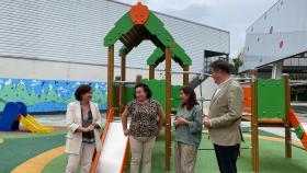 Inés Rey en las obras del colegio San Francisco Javier