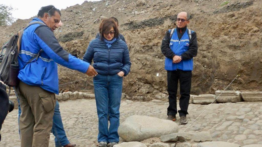 Equipo de técnicos junto a la directora Iovana Jaramillo en el yacimiento.