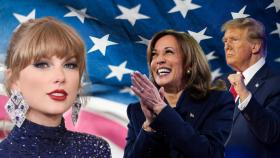 Taylor Swift, Kamala Harris y Donald Trump en un montaje de JALEOS.