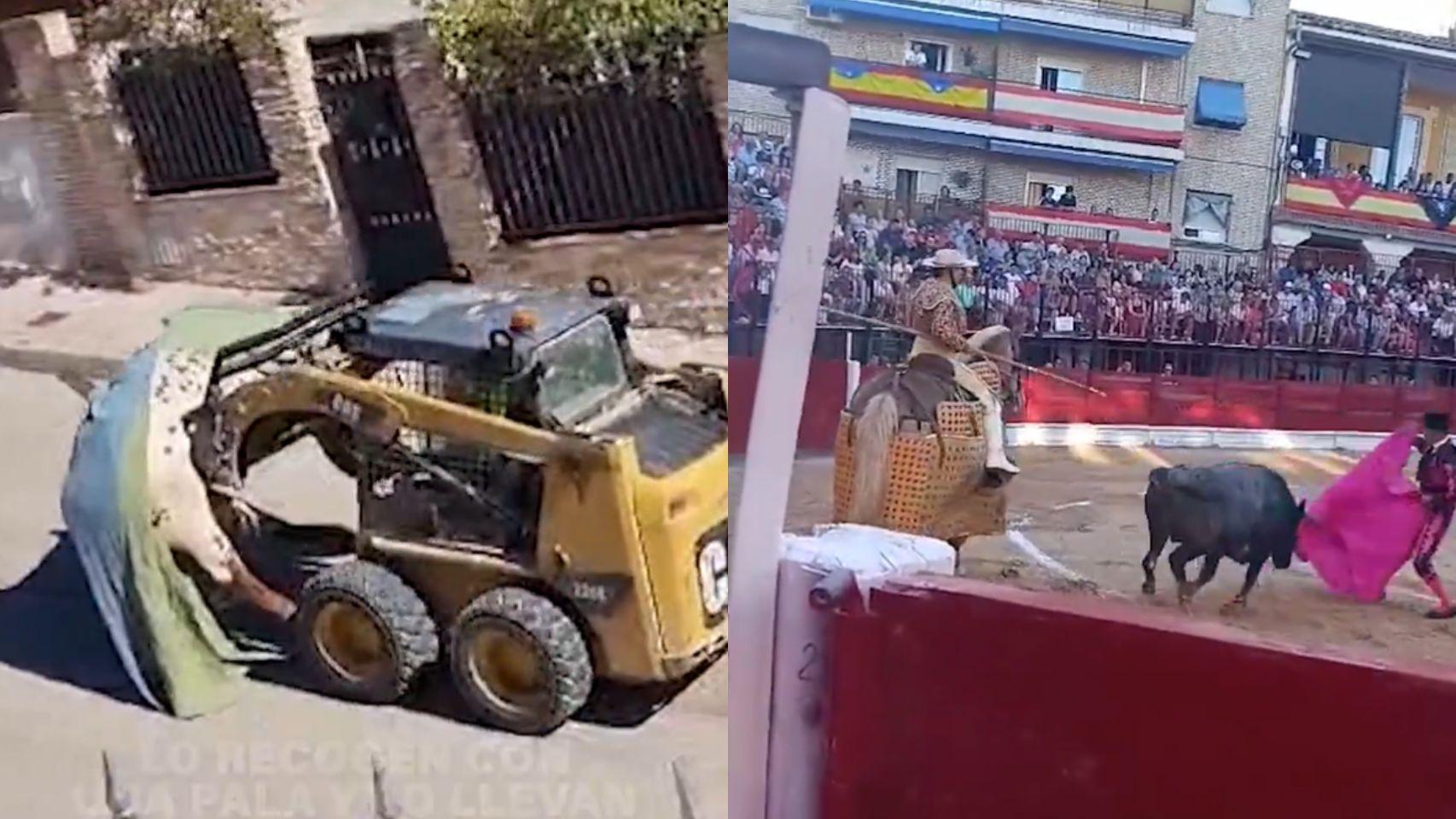 Capturas del vídeo subido por PACMA a las redes sociales del encierro y la novillada en las fiestas de Morata de Tajuña.