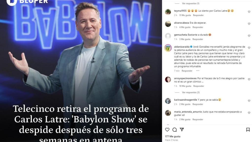 Comentario de Aída Nízar en Instagram.