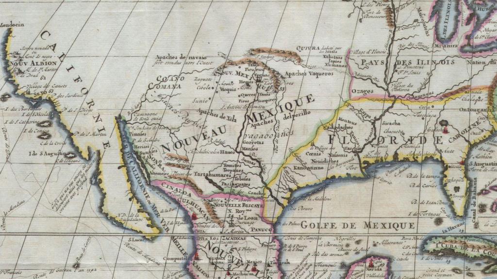 Mapa del siglo XVIII de América del Norte. Se puede leer el nombre de Quivira en los límietes explorados.