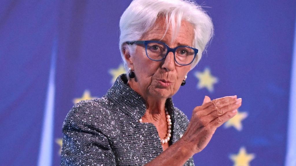 La presidenta del BCE, Christine Lagarde, durante la rueda de prensa de este jueves en Fráncfort