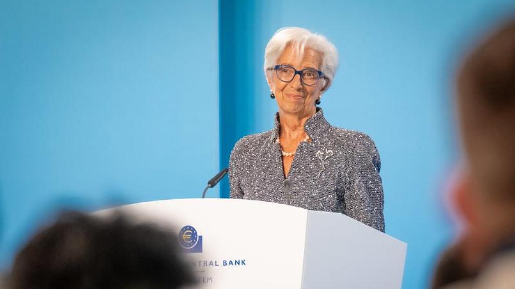 Christine Lagarde, presidenta del BCE, durante una rueda de prensa