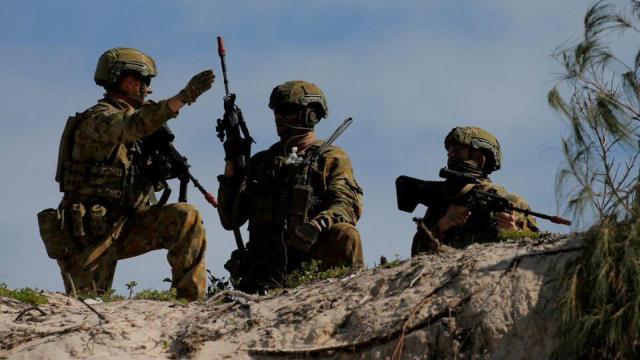 Un grupo de soldados australianos, durante un ejercicio de instrucción.