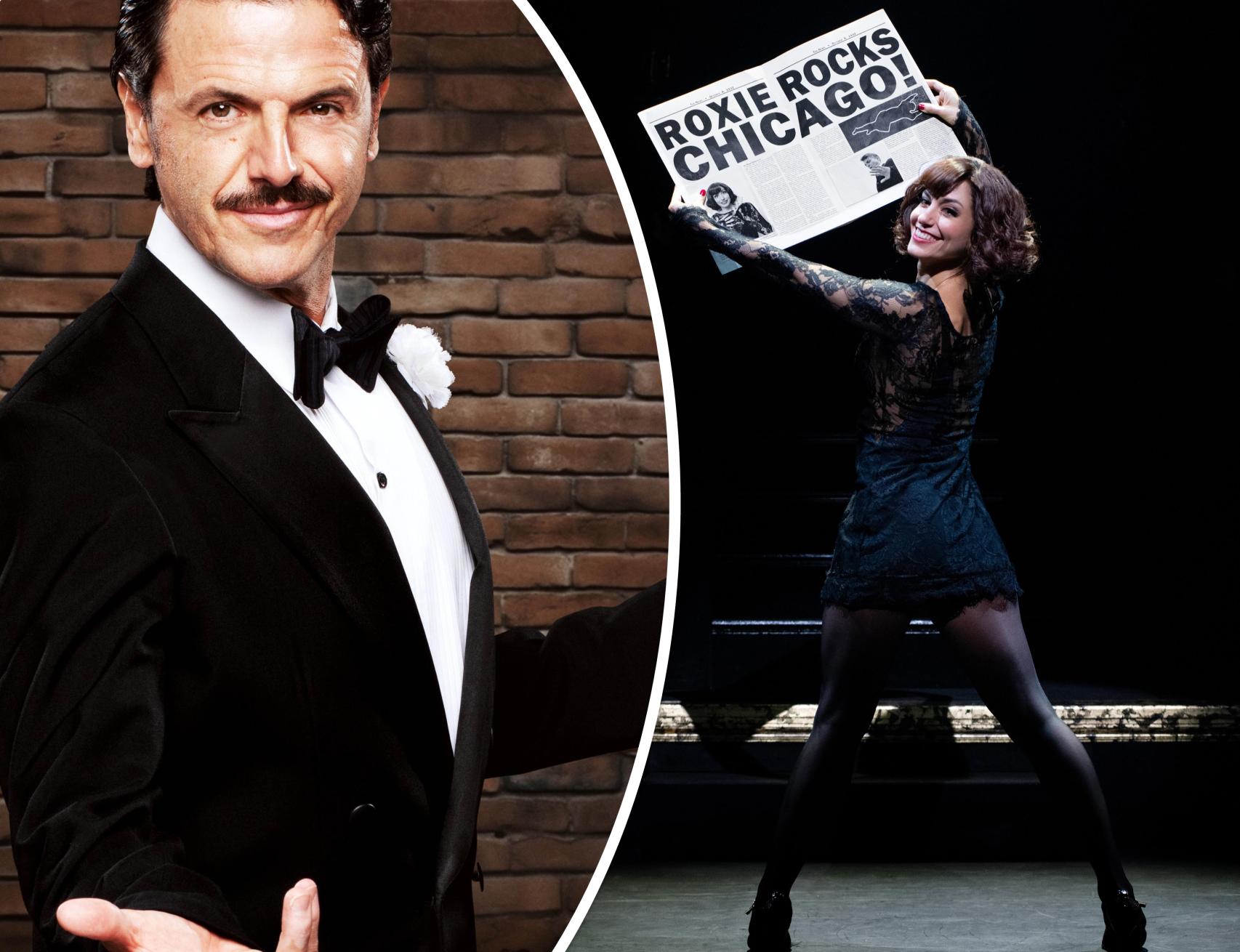 Billy Flynn, puesto en escena por Jaime Zatarain, y Roxie Hart, interpretada por Silvia Álvarez