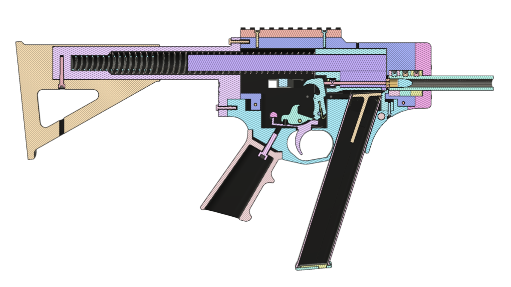 Partes en las que se divide una ametralladora FGC-9, concretamente del modelo MK1.