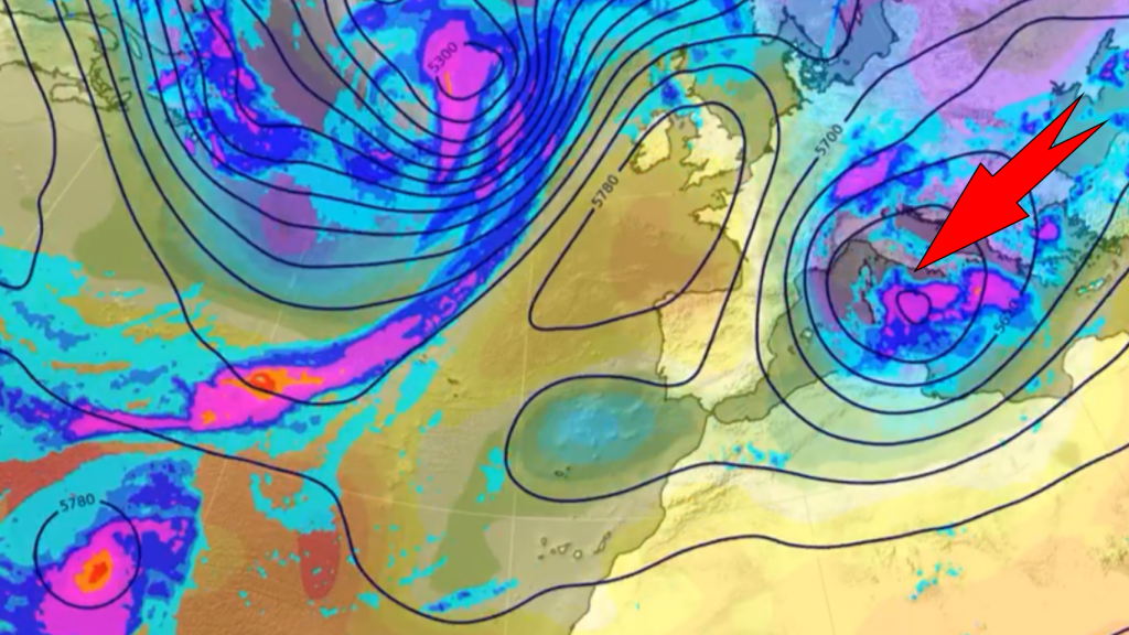 La aproximación de la gran borrasca europea al noreste de España. Aemet.