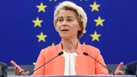 Ursula von der Leyen, presidenta de la Comisión Europea, durante un discurso.