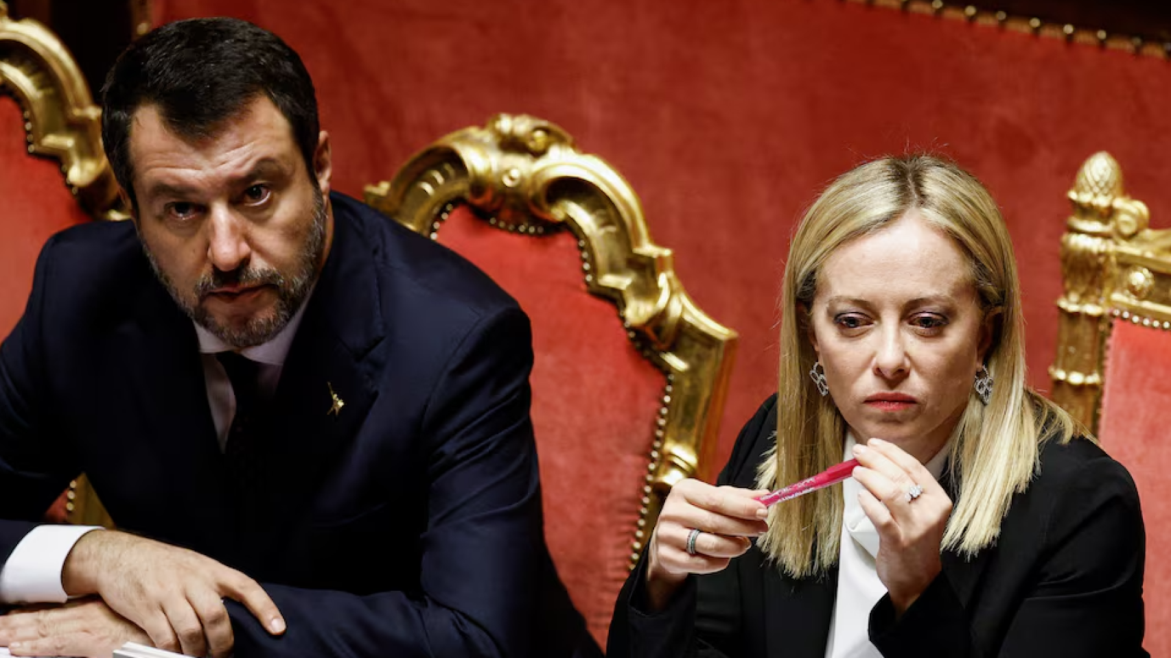 (i-d) El líder de Liga, Matteo Salvini y la líder Hermanos de Italia, Giorgia Meloni.