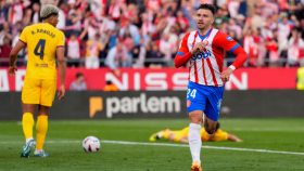 Portu celebra su gol ante el Barcelona en el partido de la temporada pasada.