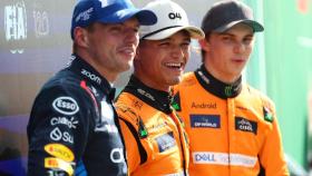 Max Verstappen, Lando Norris y Oscar Piastri