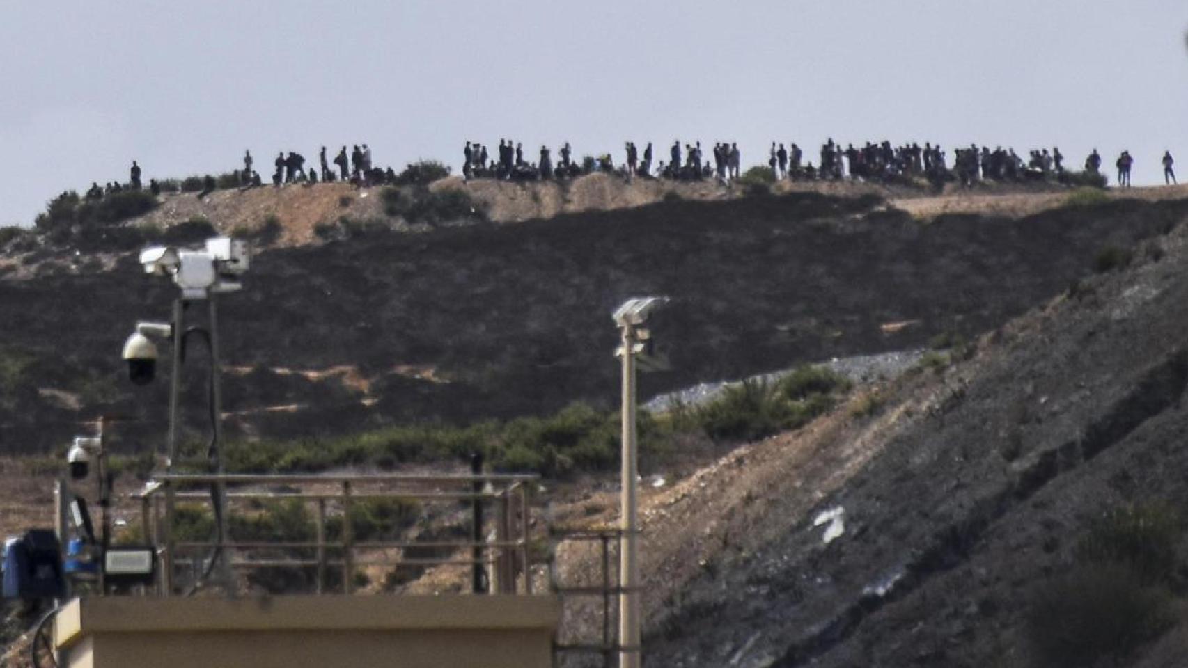 Decenas de personas se congregan en un monte cercano a la frontera con Ceuta para intentar cruzar a la ciudad.