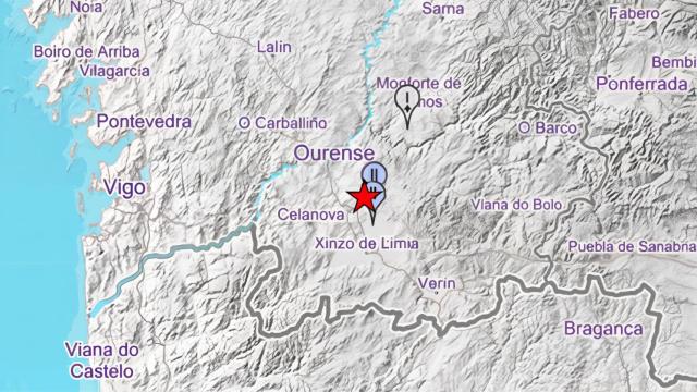 Localización del terremoto, en Xunqueira de Ambía