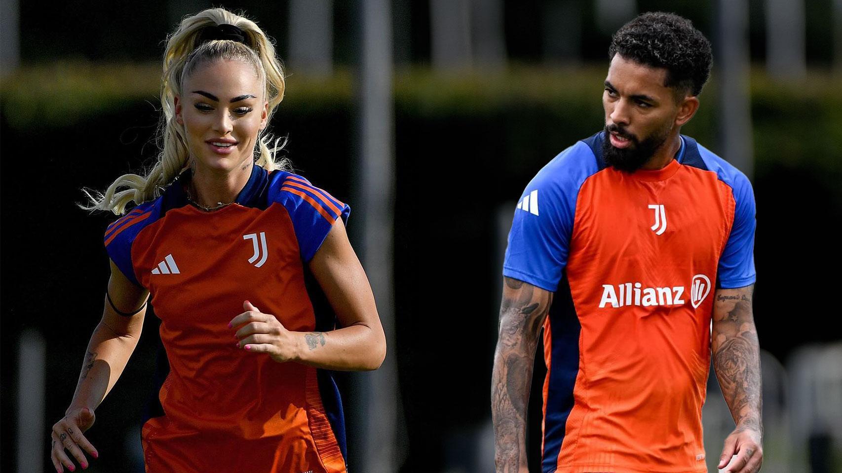 Alisha Lehmann y Douglas Luiz, durante sendos entrenamientos con la Juventus de Turín