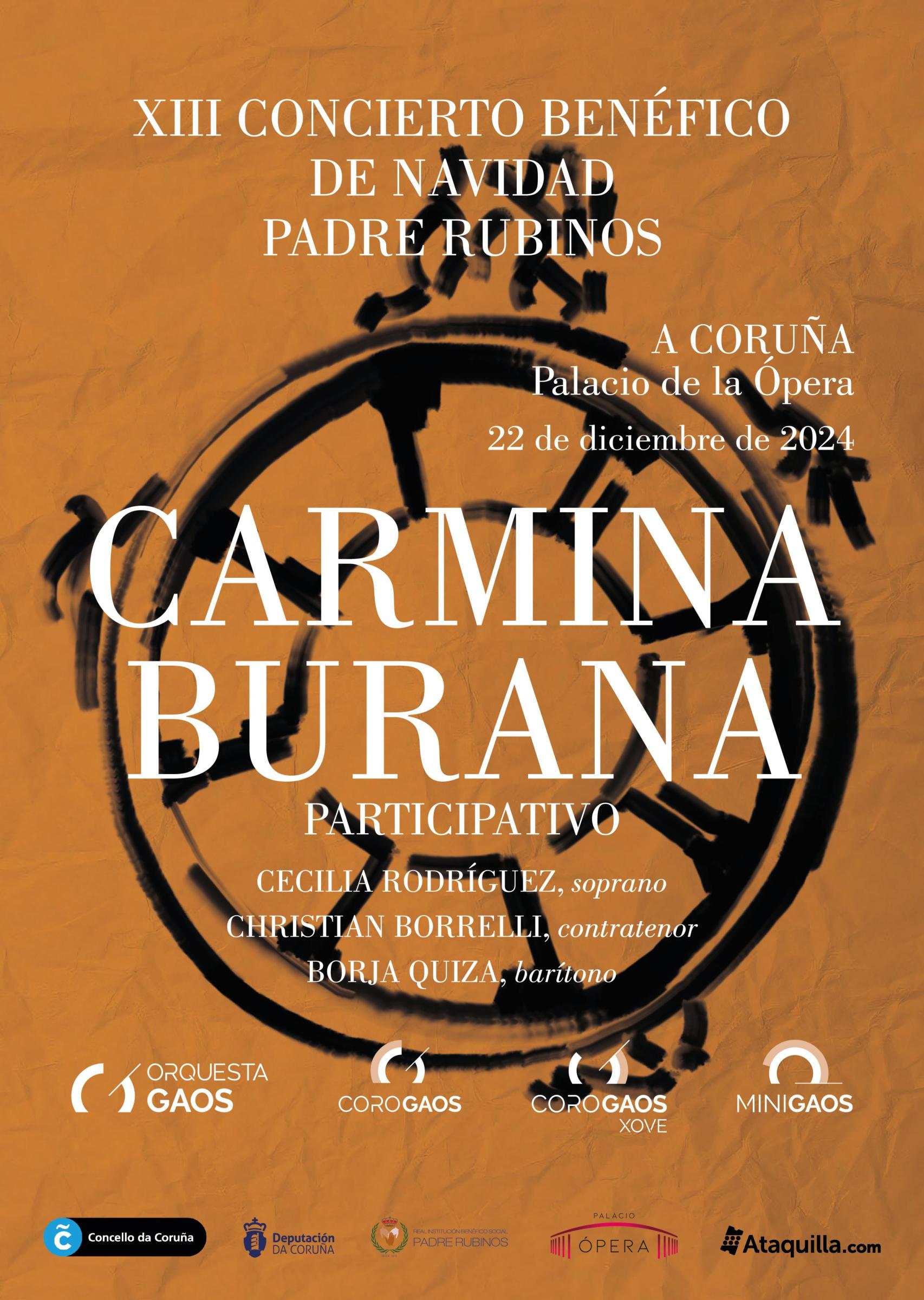 Cartel de Carmina Burana en el concierto benéfico de Navidad de Padre Rubinos