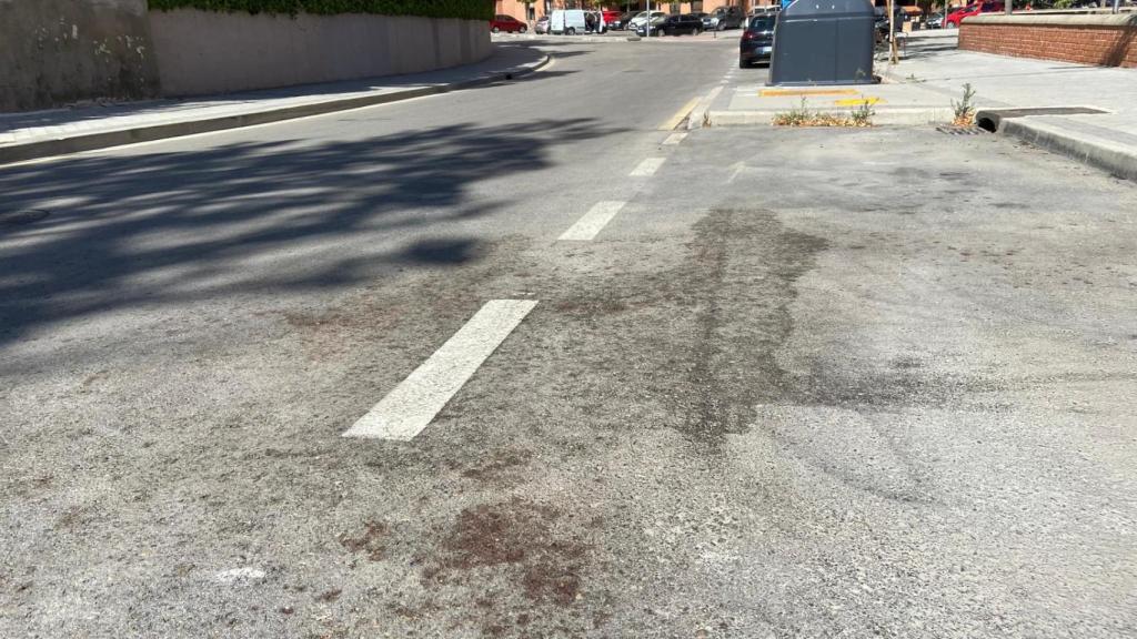 Restos de sangre en la calle Francisco Íñiguez Almech, en San Blas.