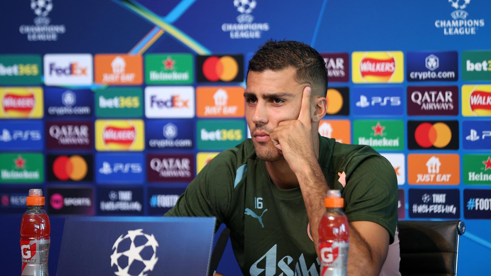 Rodri, durante la rueda de prensa previa al partido de Champions contra el Inter de Milán.