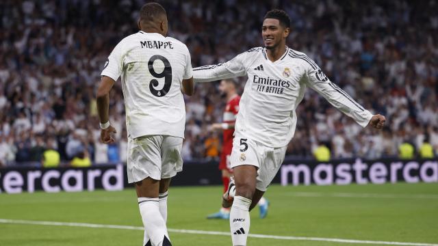 Bellingham celebrando un gol junto a Mbappé.