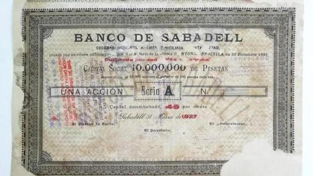 Primera acción de Banco Sabadell.