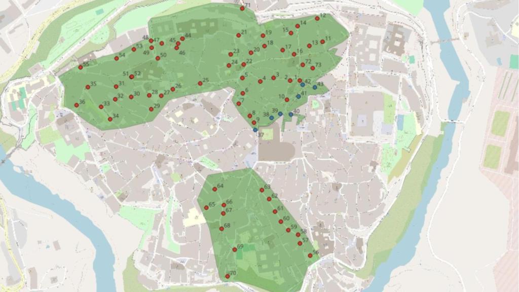 Mapa del Casco de Toledo con los puntos donde se ha eliminado el bolseo.