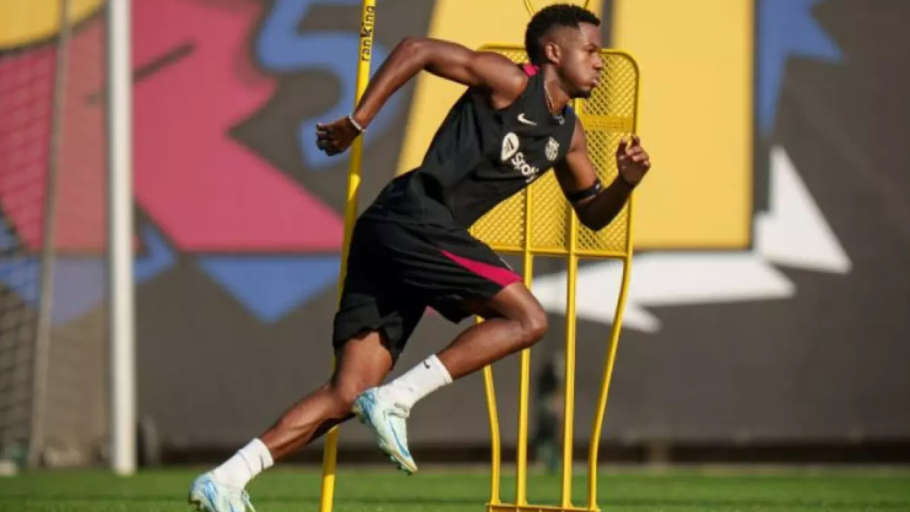 Ansu Fati, durante un entrenamiento con el FC Barcelona.