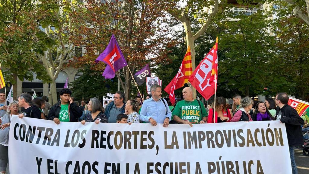 Los sindicatos en la manifestación de este miércoles.