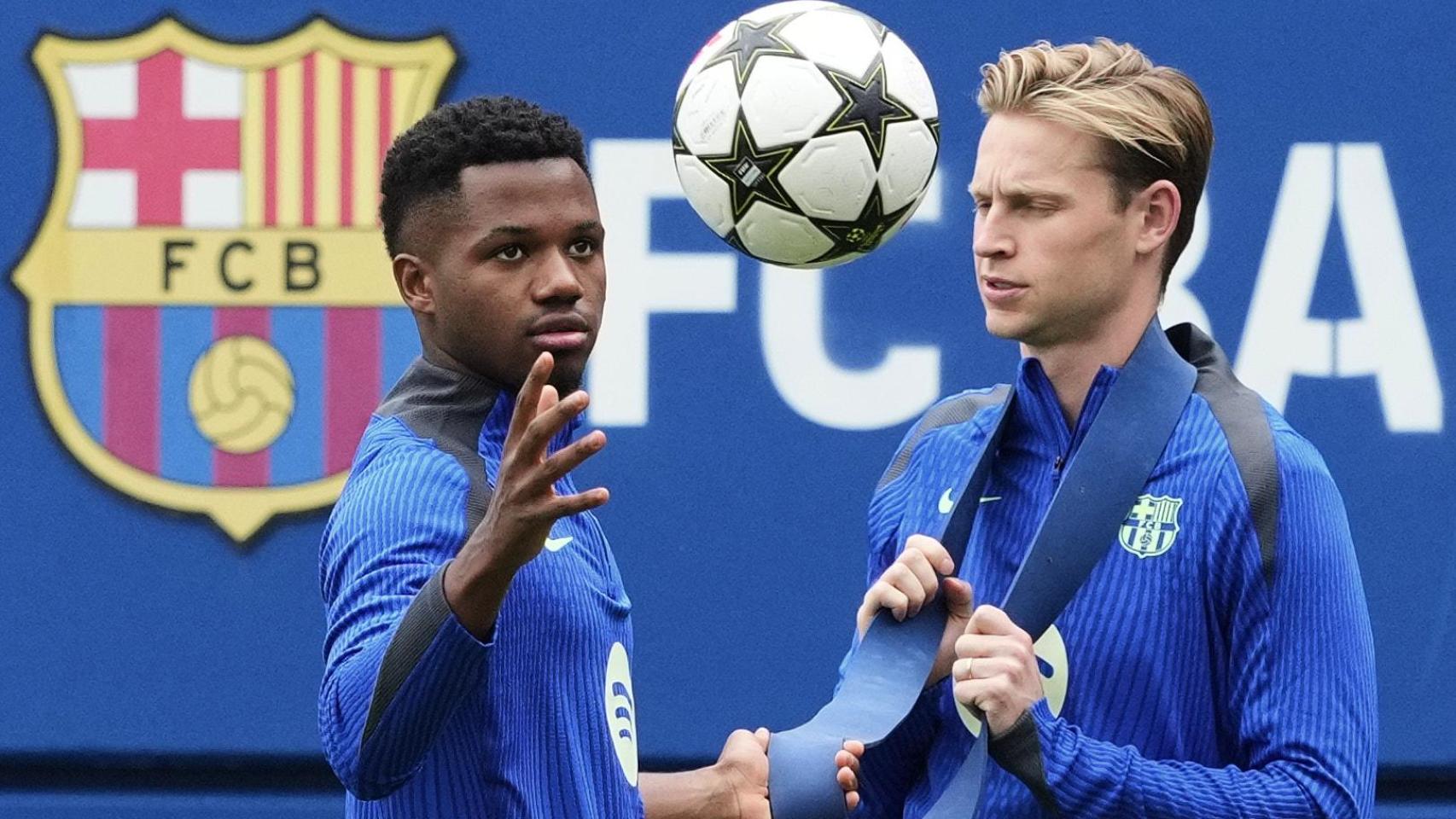 Ansu Fati, durante el último entrenamiento previo al partido de Champions contra el Mónaco.