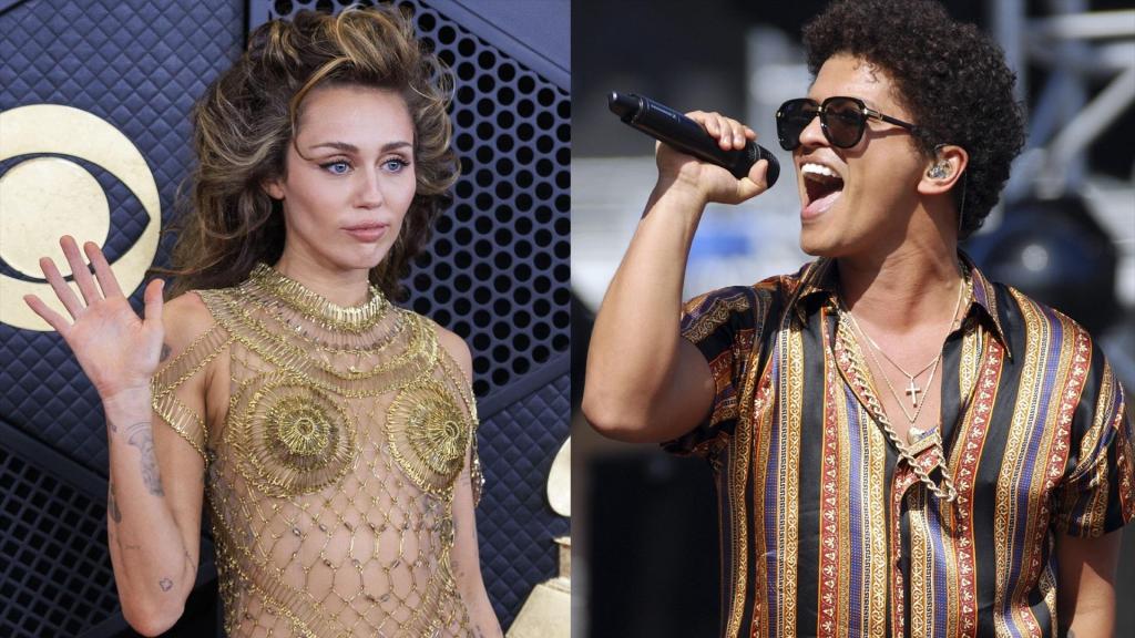 Miley Cyrus y Bruno Mars / Foto: ContactoPhoto / Europa Press - Only For Use In Spain