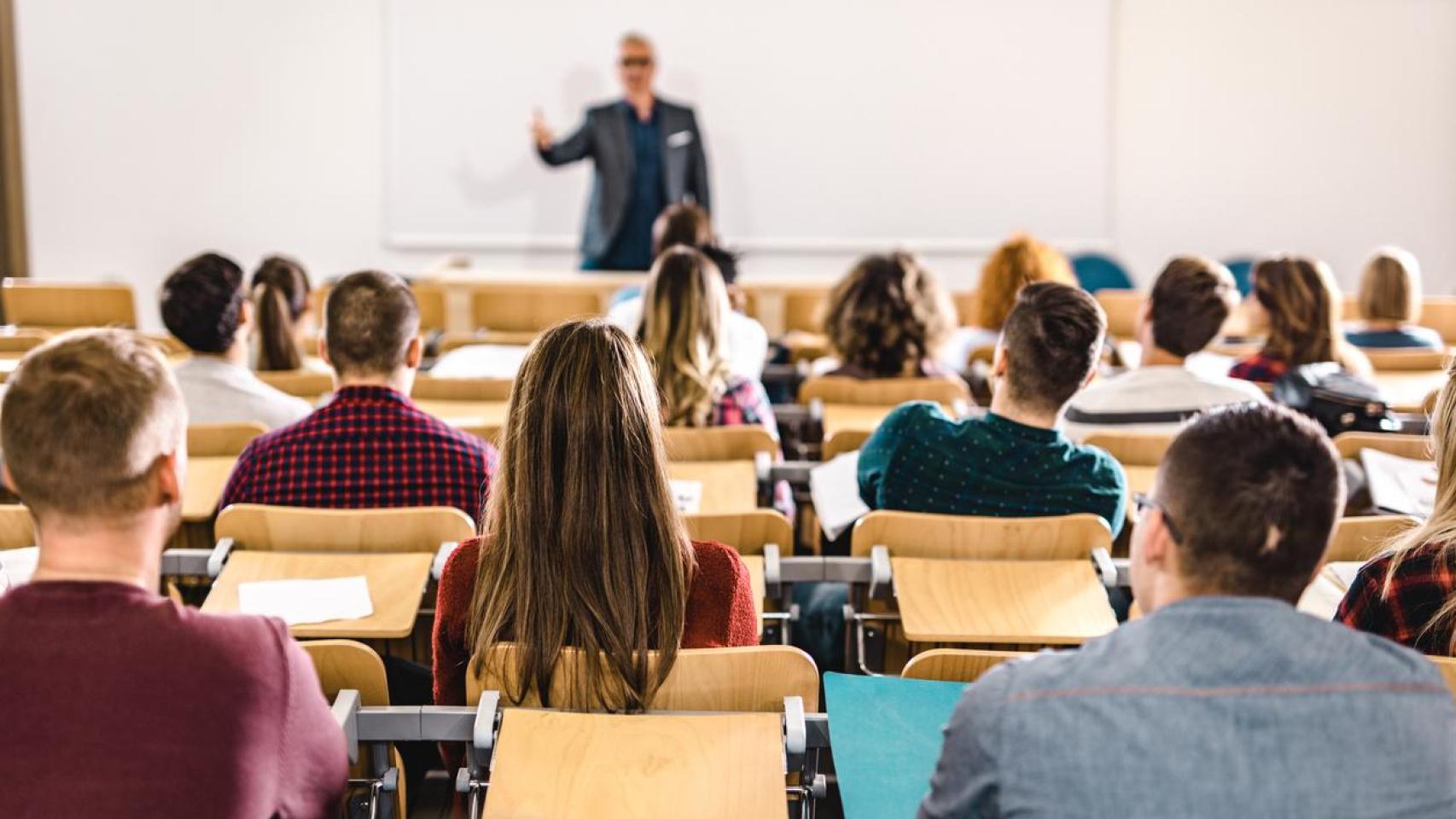 Grupo de alumnos durante una clase magistral en un colegio.