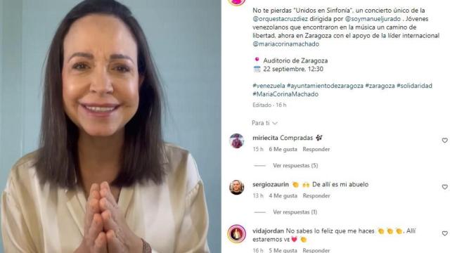 María Corina Machado, en su mensaje a Zaragoza.