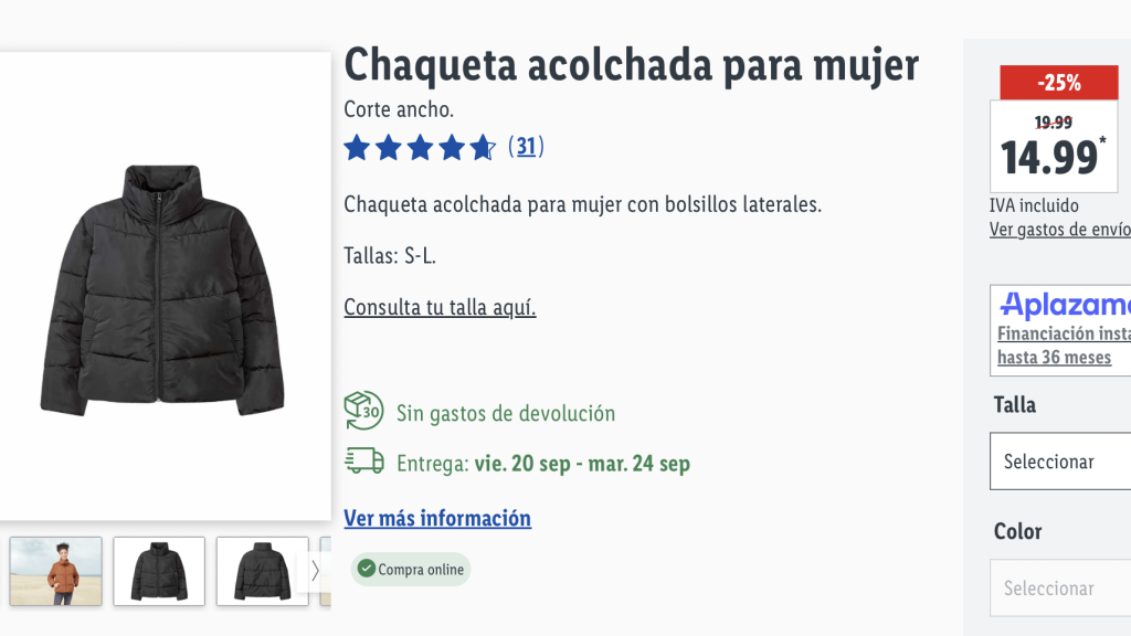 Chaqueta acolchada para mujer.