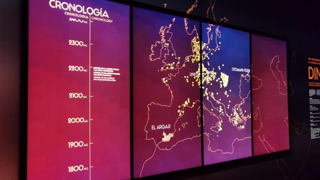 El panel explicativo de 'Dinastías' en el Marq que sitúa los tres distantes reinos de Europa.