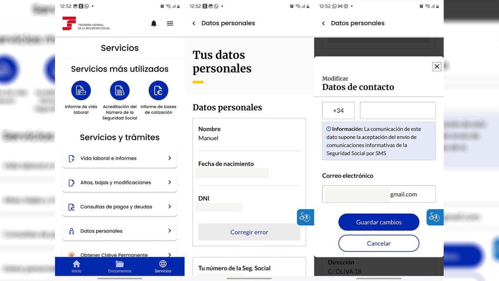 Cambiar los datos en la app de la Seguridad Social