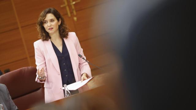 La presidenta de la Comunidad de Madrid, Isabel Díaz Ayuso, durante este jueves en la Asamblea de Madrid.