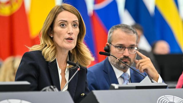 La presidenta de la Eurocámara, Roberta Metsola, durante una sesión de votaciones