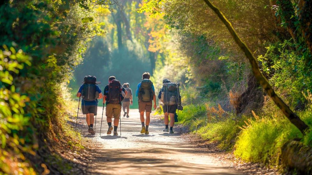 Peregrinos percorriendo el Camino de Santiago.