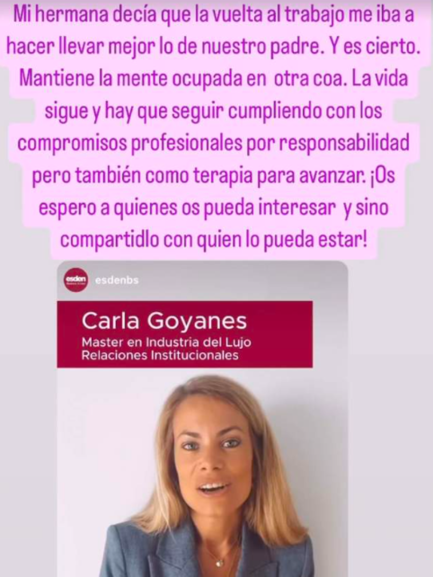 El 'story' que ha compartido Carla Goyanes en las últimas horas.